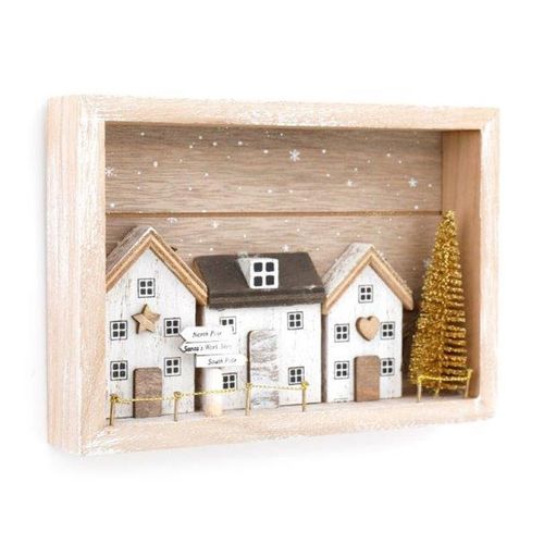 Gold Christmas Village Wall Plaque