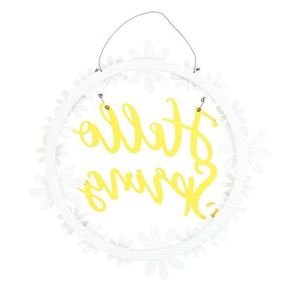 Hello Spring Hanging Daisy Wreath Decoration