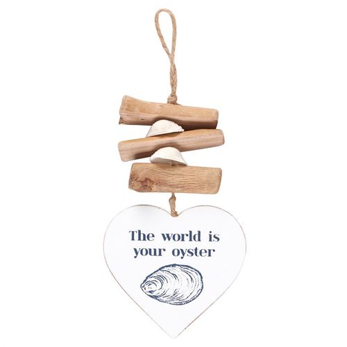 The World is Your Oyster Driftwood Heart Hanging Decoration