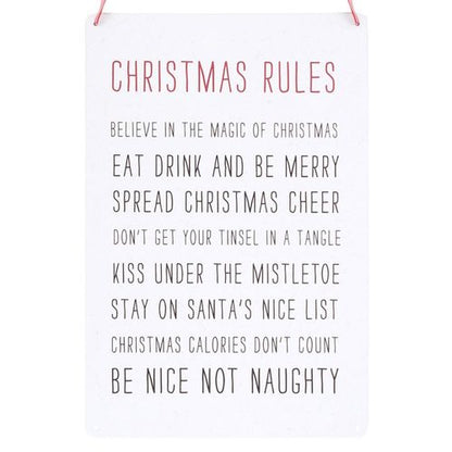 Christmas Rules Metal Hanging Sign