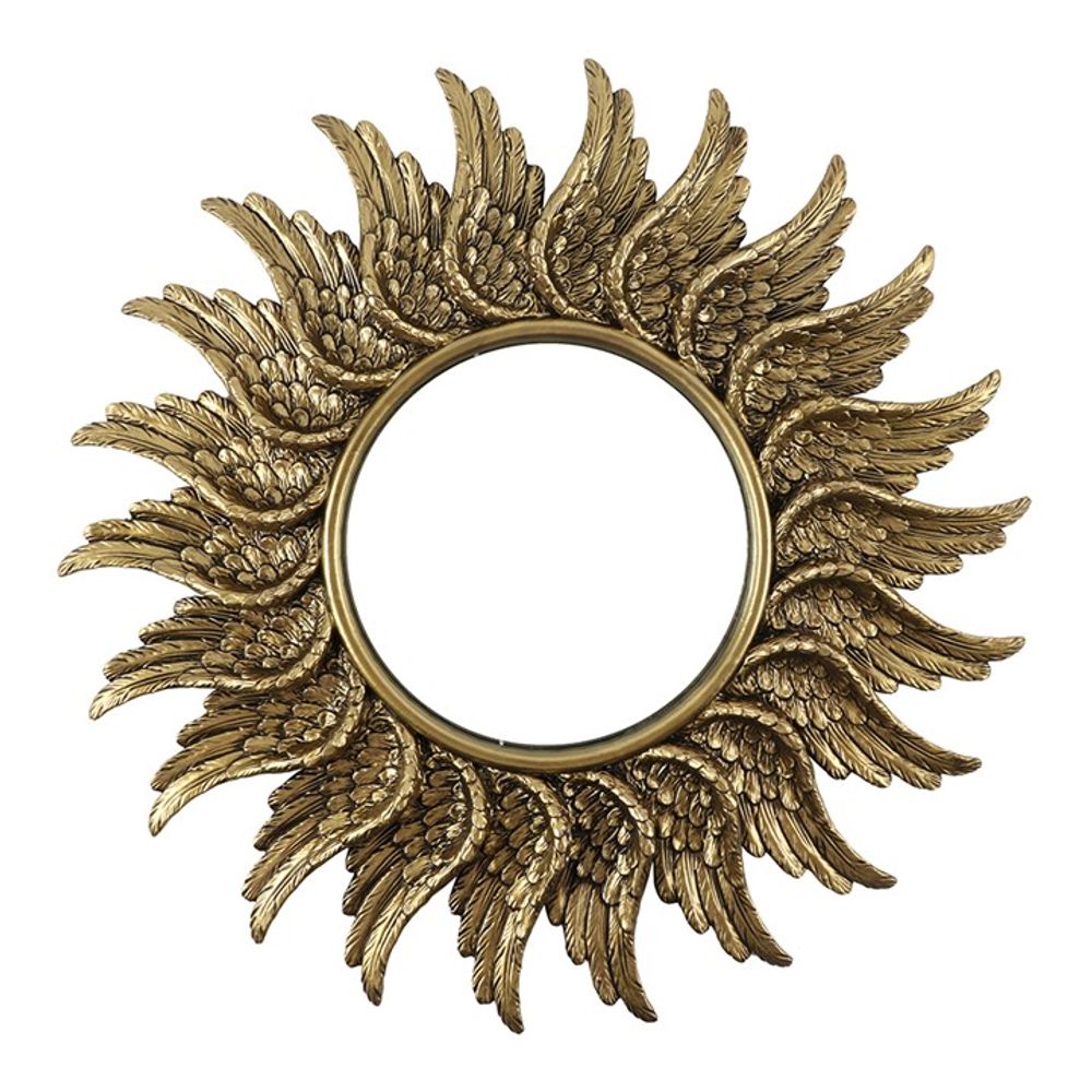 Round Antique Gold Angel Wing Mirror