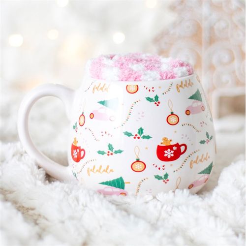 Sugarplum Fun Christmas Print Mug and Socks Set