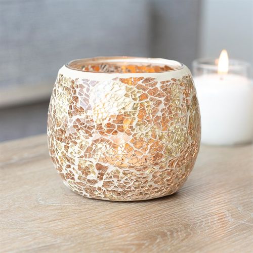 Large Gold Crackle Glass Candle Holder