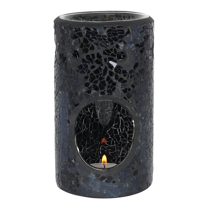 Black Crackle Glass Pillar Oil Burner