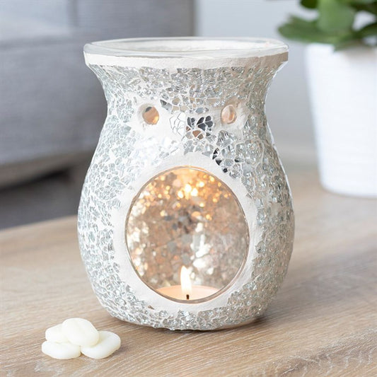 Large Silver Crackle Oil Burner